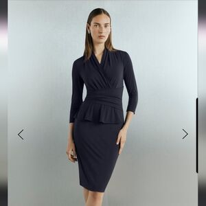 Women's Navy Wrap Peplum Midi Dress